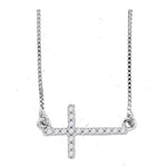 Sterling Silver Womens Round Diamond Horizontal Sideways Cross Faith Necklace 1/10 Cttw