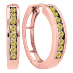 14kt Rose Gold Womens Round Cognac-brown Color Enhanced Diamond Hoop Earrings 1/2 Cttw