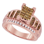 10kt Rose Gold Womens Princess Cognac-brown Color Enhanced Diamond Cluster Bridal Wedding Engagement Ring 1.00 Cttw