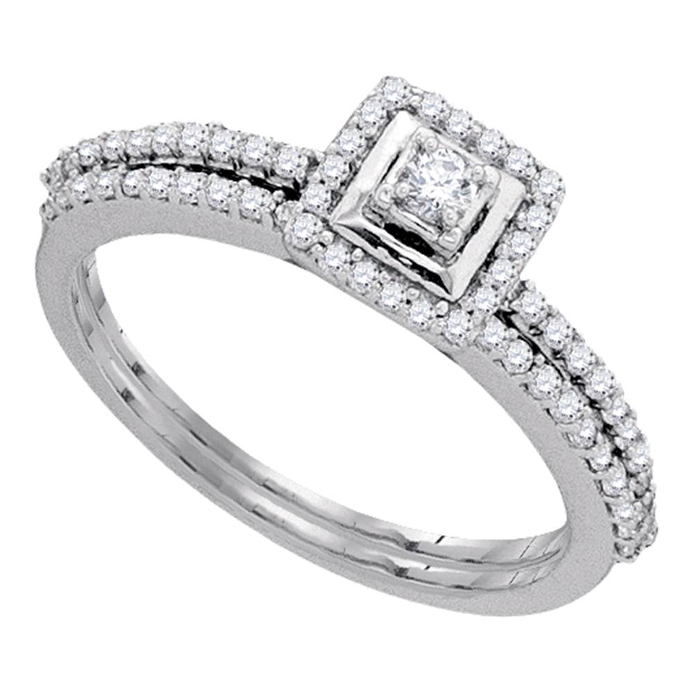 10kt White Gold Womens Round Diamond Slender Bridal Wedding Engagement Ring Band Set 1/3 Cttw
