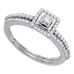 10kt White Gold Womens Round Diamond Slender Bridal Wedding Engagement Ring Band Set 1/3 Cttw