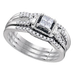 10kt White Gold Womens Princess Diamond 3-Piece Bridal Wedding Engagement Ring Band Set 1/4 Cttw