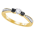 10kt Yellow Gold Womens Round Diamond 3-stone Tapered Bridal Wedding Engagement Ring 3/8 Cttw