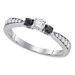 10kt White Gold Womens Round Diamond 3-stone Tapered Bridal Wedding Engagement Ring 3/8 Cttw