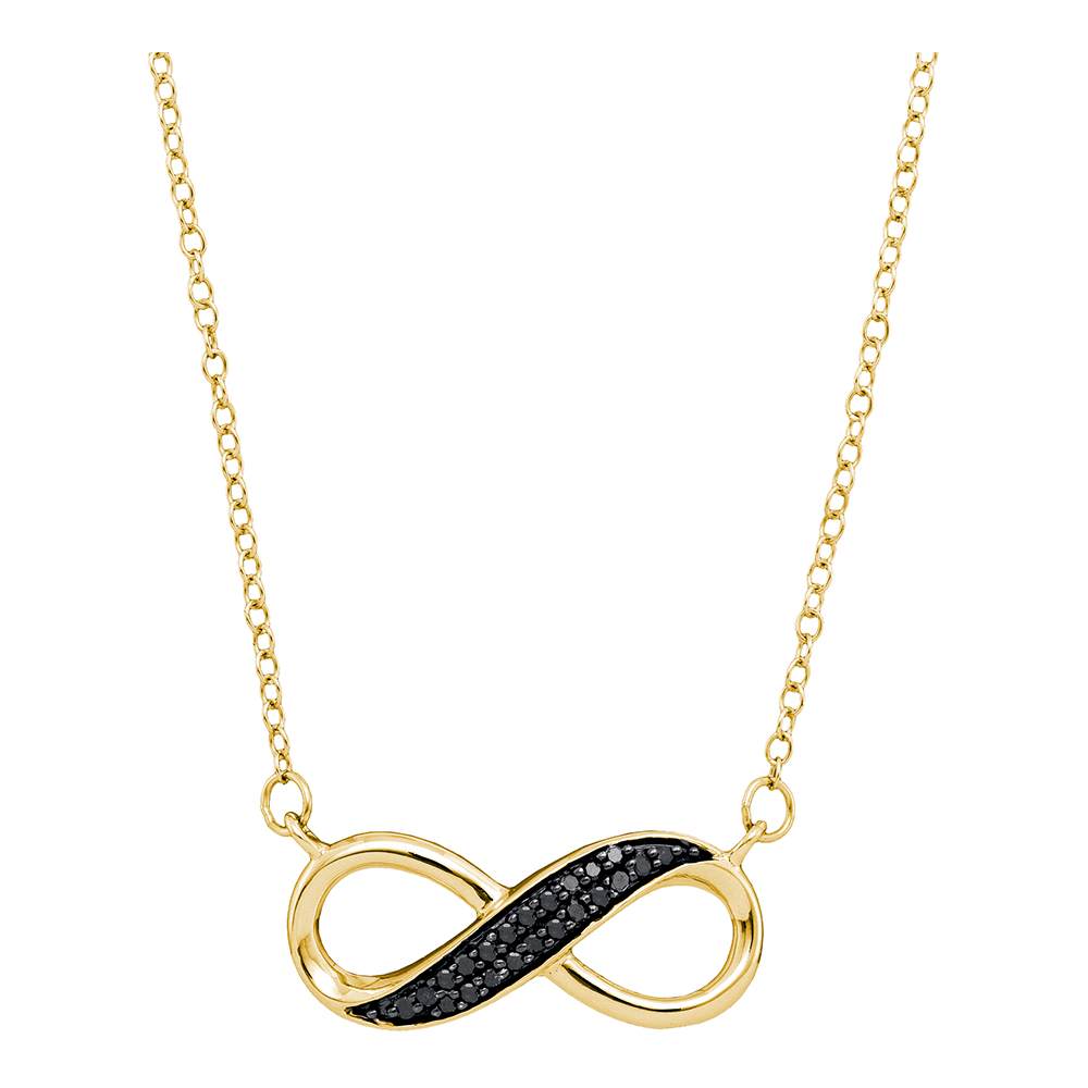 10kt Yellow Gold Womens Round Black Color Enhanced Diamond Infinity Pendant Necklace 1/6 Cttw