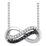 10kt White Gold Womens Round Black Color Enhanced Diamond Infinity Pendant Necklace 1/10 Cttw