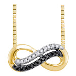 10kt Yellow Gold Womens Round Black Color Enhanced Diamond Infinity Pendant Necklace 1/10 Cttw