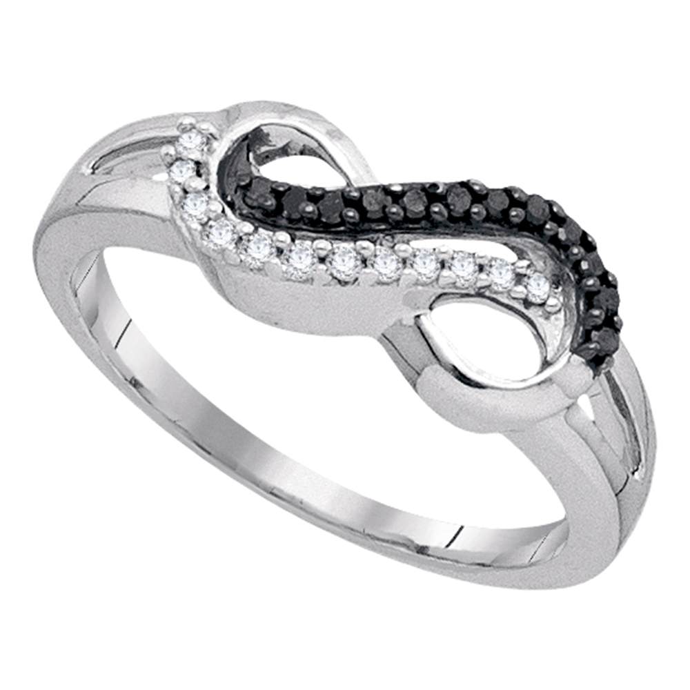 10kt White Gold Womens Round Black Color Enhanced Diamond Infinity Ring 1/6 Cttw
