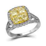 14kt White Gold Womens Round Yellow Diamond Cluster Bridal Wedding Engagement Ring 2-1/5 Cttw