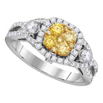 14kt White Gold Womens Round Yellow Diamond Cluster Bridal Wedding Engagement Ring 1-1/8 Cttw