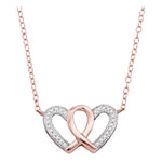 10kt Rose Gold Womens Round Diamond Double Heart Awareness Ribbon Pendant Necklace 1/10 Cttw