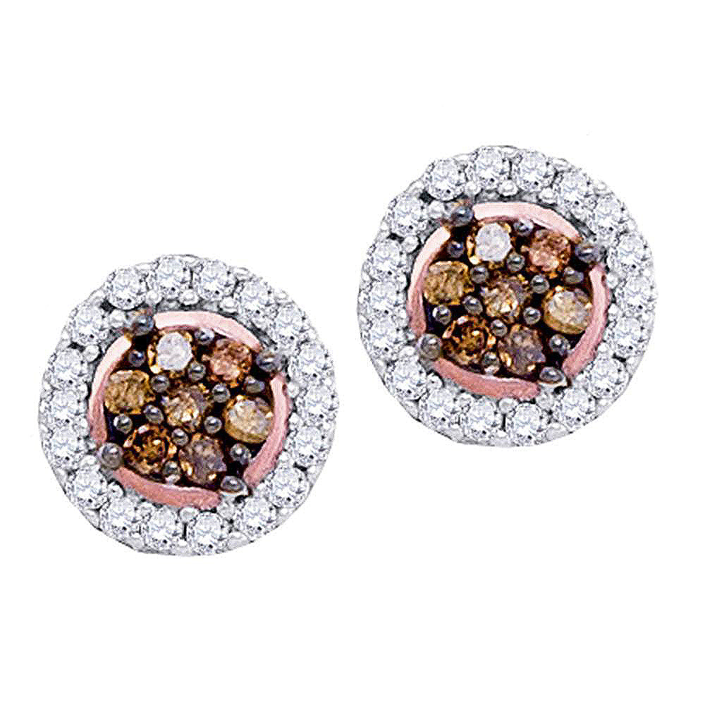 10k Rose Gold Womens Cognac-brown Color Enhanced Diamond Flower Cluster Screwback Stud Earrings 1/4 Cttw