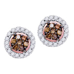 10k Rose Gold Womens Cognac-brown Color Enhanced Diamond Flower Cluster Screwback Stud Earrings 1/4 Cttw