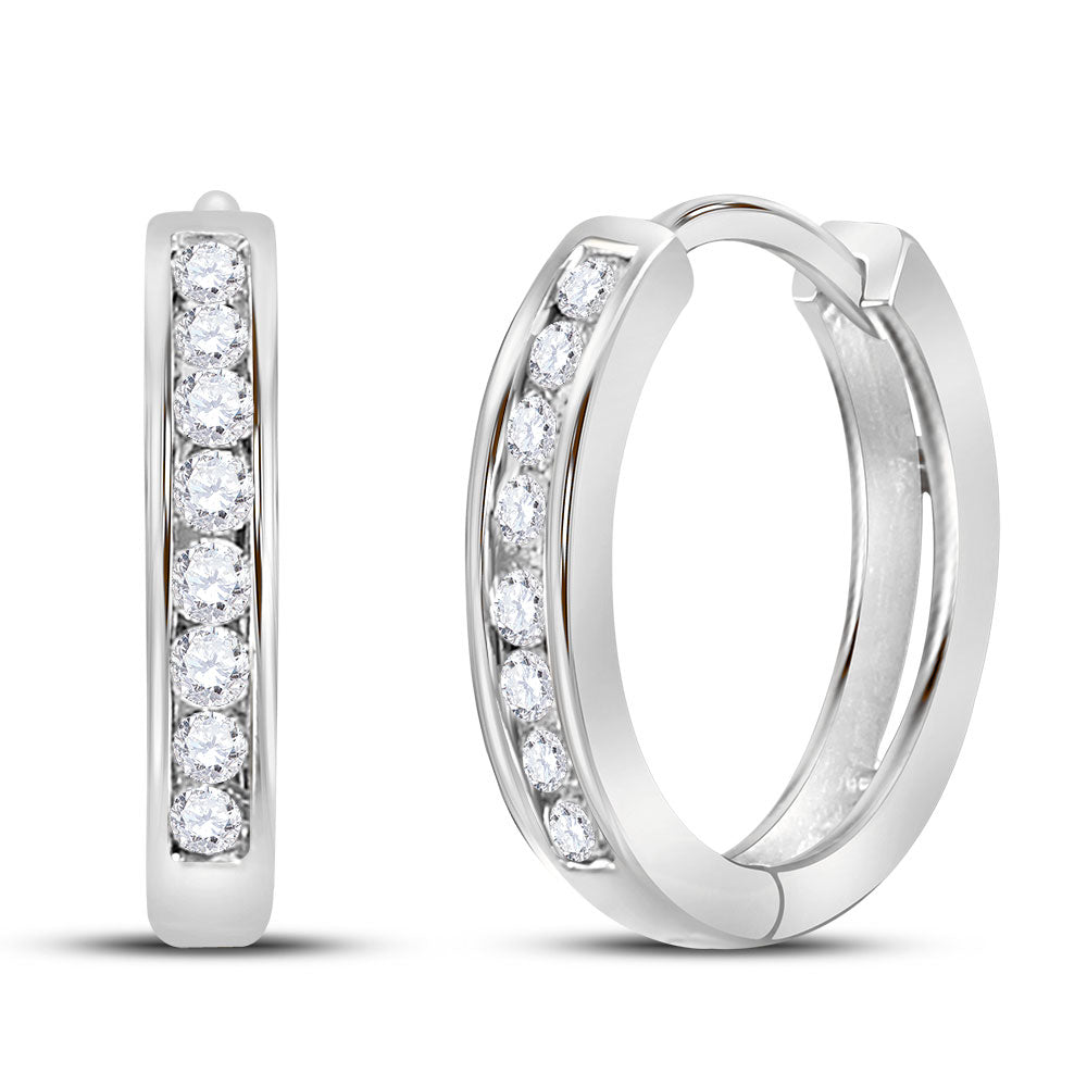 10kt White Gold Womens Round Diamond Hoop Earrings 1/4 Cttw