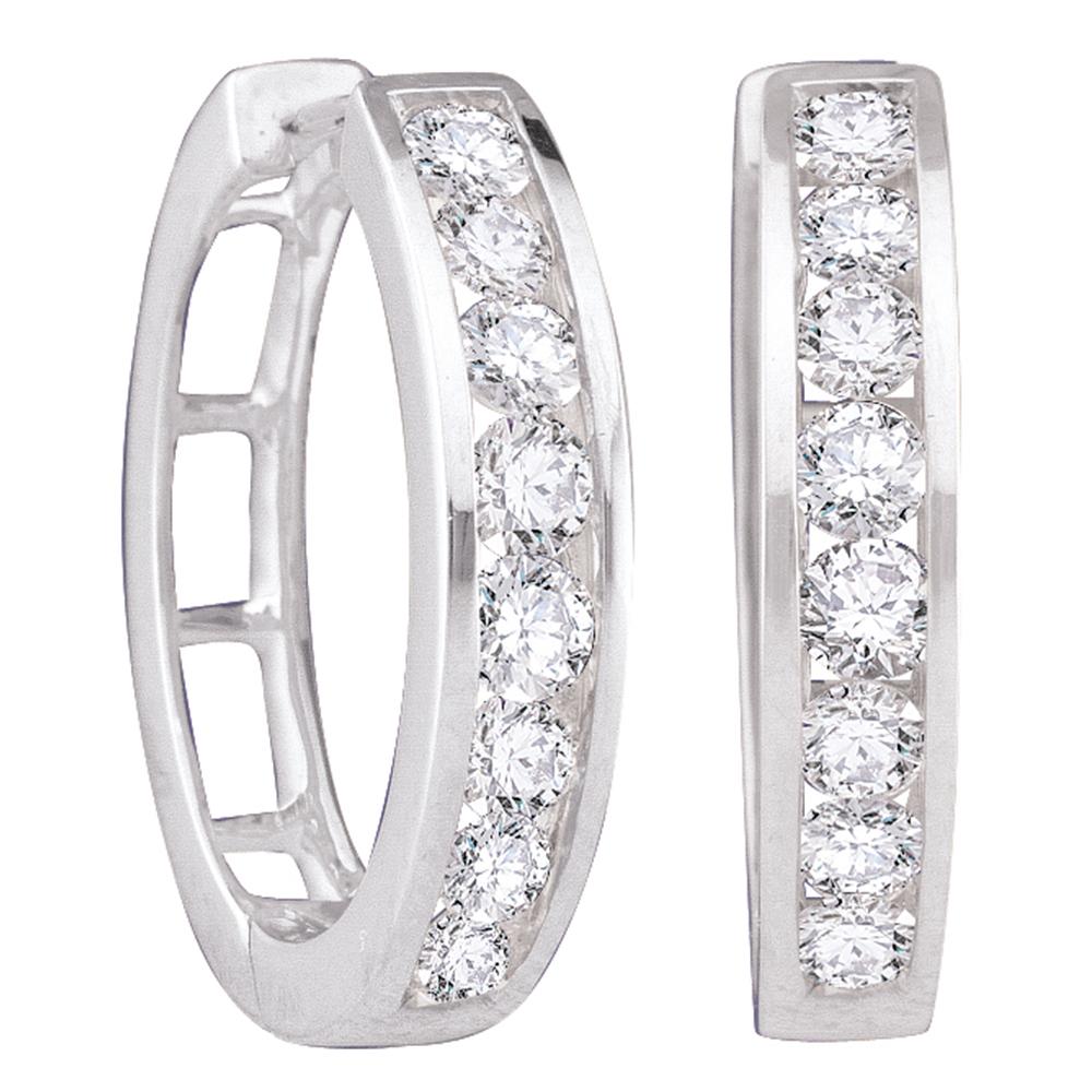 10kt White Gold Womens Round Channel-set Diamond Single Row Hoop Earrings 1/2 Cttw