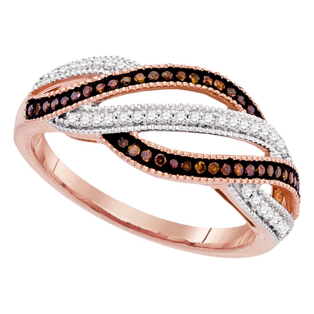 10kt Rose Gold Womens Round Red Color Enhanced Diamond Fashion Band Ring 1/4 Cttw