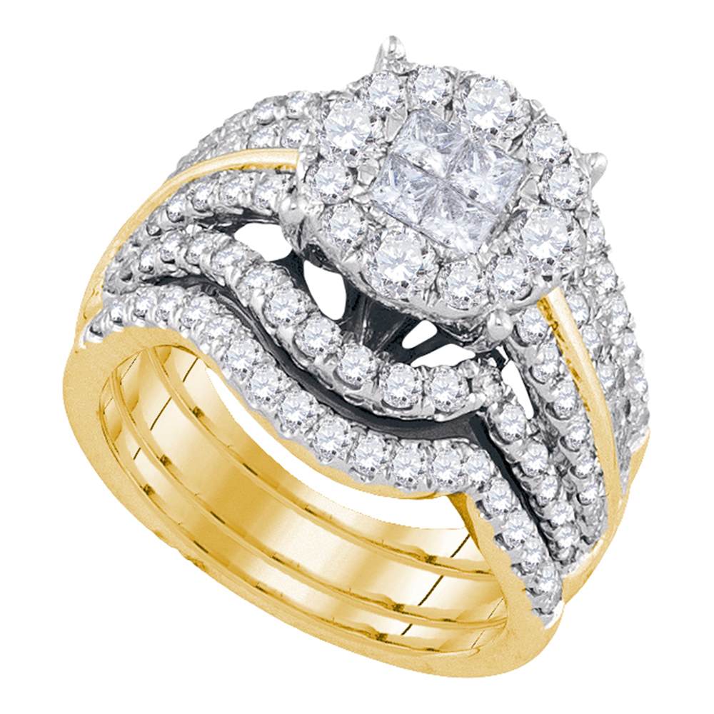14kt Yellow Gold Womens Princess Round Diamond Soleil Bridal Wedding Engagement Ring Band Set 2-1/2 Cttw