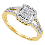 10kt Yellow Gold Womens Round Diamond Square Frame Cluster Split-shank Ring 1/4 Cttw