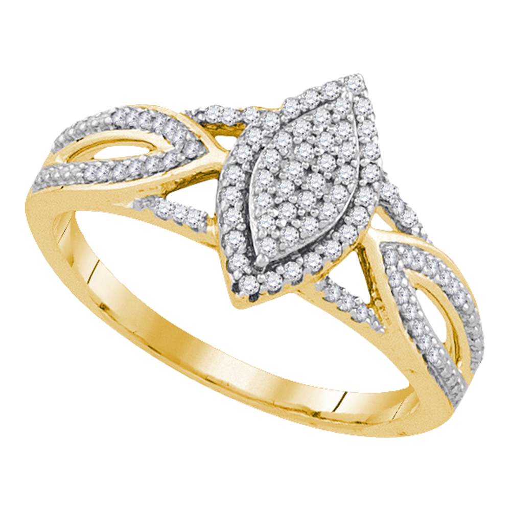 10kt Yellow Gold Womens Round Diamond Marquise-shape Cluster Bridal Wedding Engagement Ring 1/4 Cttw