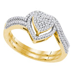10kt Yellow Gold Womens Round Diamond Heart Cluster Bridal Wedding Engagement Ring Band Set 1/3 Cttw
