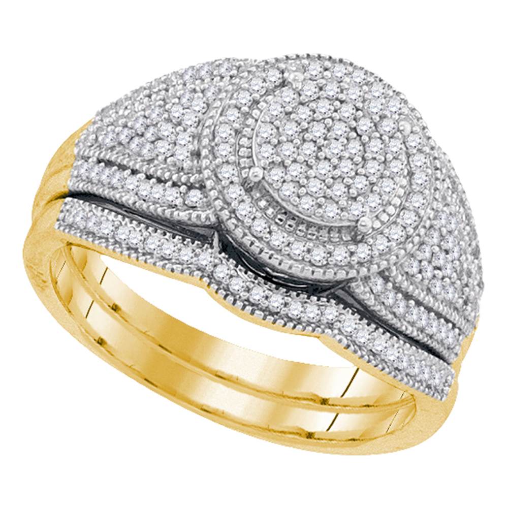 10k Yellow Gold Womens Round Diamond Cluster Bridal Wedding Engagement Ring band Set 1/2 Cttw