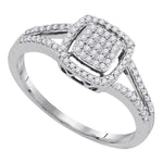 10kt White Gold Womens Round Diamond Square Frame Cluster Split-shank Ring 1/4 Cttw