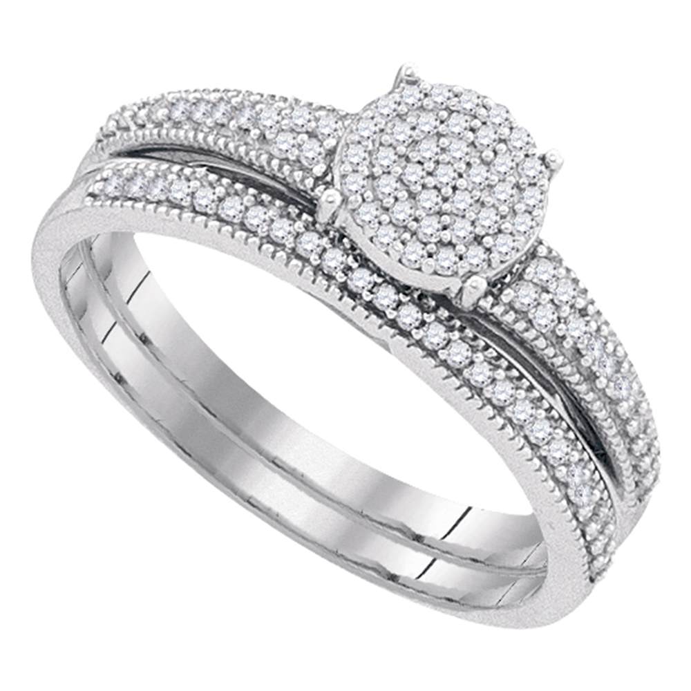 10k White Gold Womens Diamond Cluster Bridal Wedding Engagement Ring Band Set 1/4 Cttw