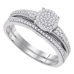 10k White Gold Womens Diamond Cluster Bridal Wedding Engagement Ring Band Set 1/4 Cttw