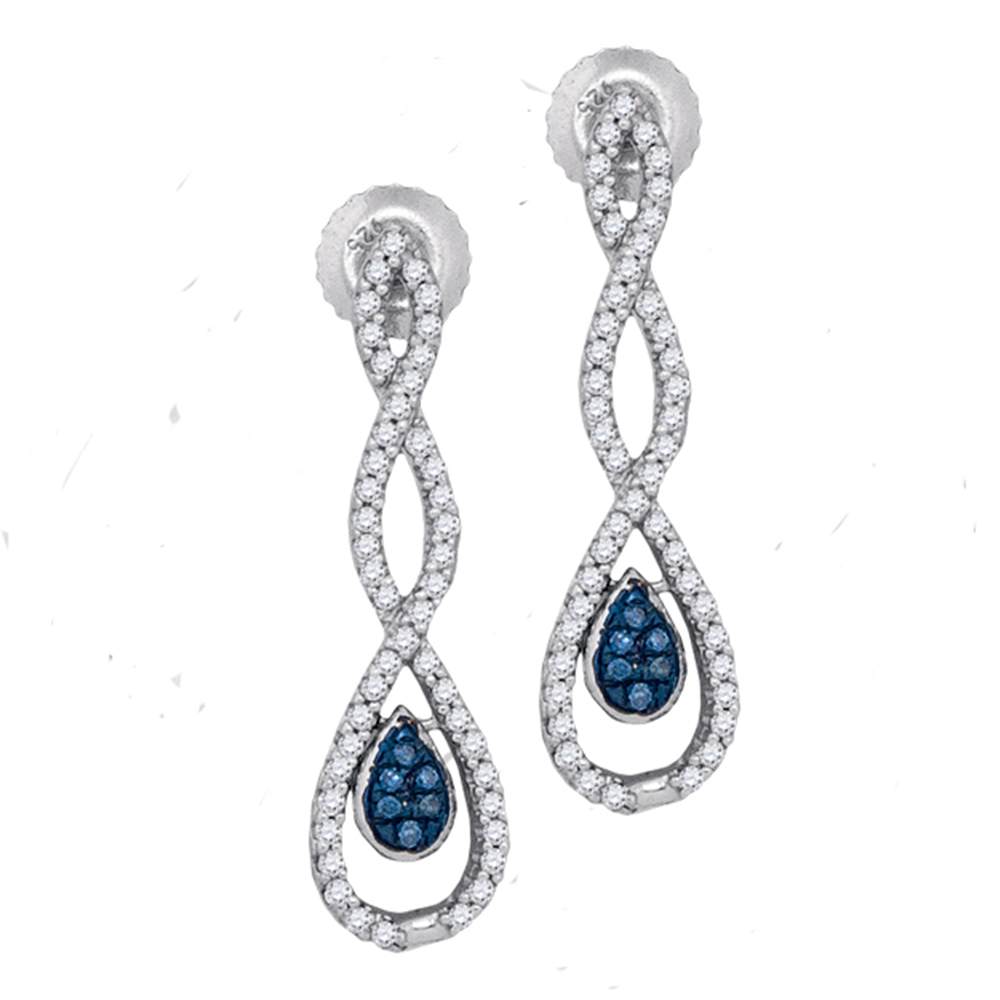 10kt White Gold Womens Round Blue Color Enhanced Diamond Dangle Earrings 1/4 Cttw