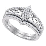 10kt White Gold Womens Round Diamond Oval Cluster Bridal Wedding Engagement Ring Band Set 1/3 Cttw