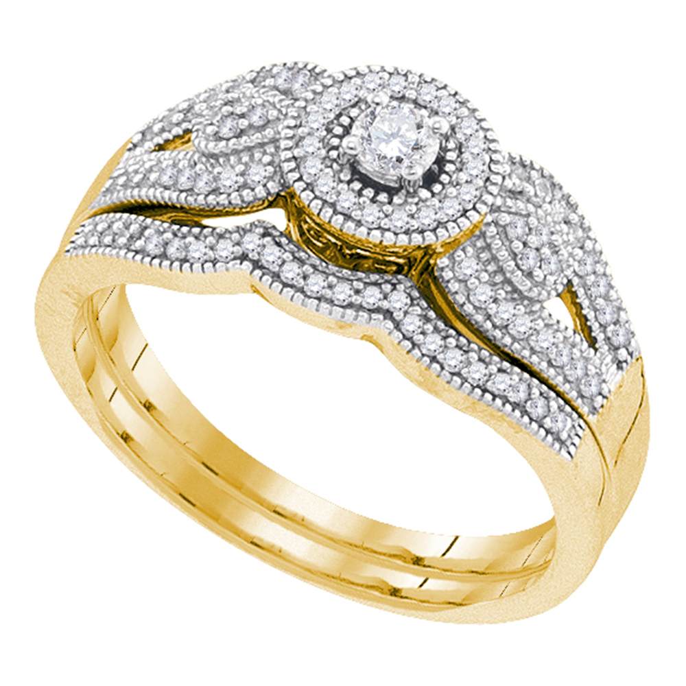 10k Yellow Gold Womens Round Diamond Bridal Wedding Engagement Ring Band Set 1/3 Cttw