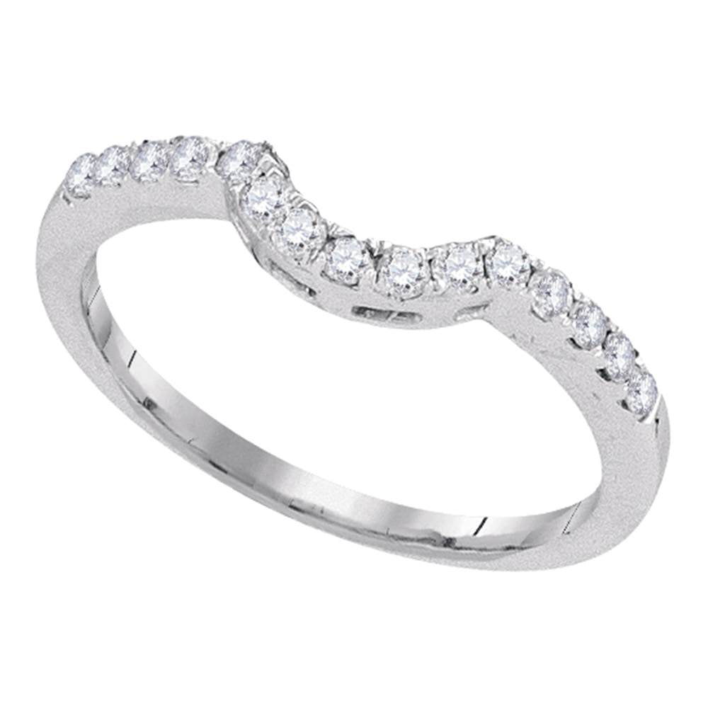 14kt White Gold Womens Round Diamond Curved Wedding Band Ring 1/4 Cttw