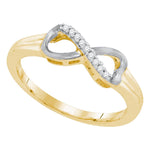 Yellow-tone Sterling Silver Womens Round Diamond Infinity Ring 1/20 Cttw