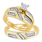 Sterling Silver His & Hers Princess Diamond Cluster Matching Bridal Wedding Ring Band Set 1/3 Cttw