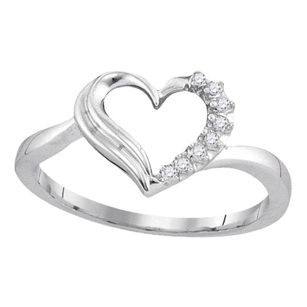Sterling Silver Womens Round Diamond Heart Love Ring 1/20 Cttw