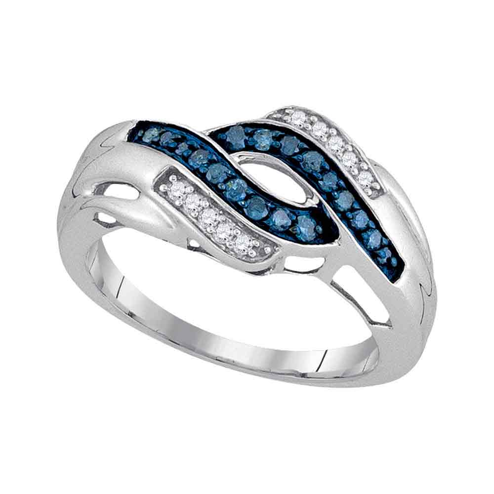 10kt White Gold Womens Round Blue Color Enhanced Diamond Band Ring 1/4 Cttw