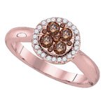 14kt Rose Gold Womens Round Brown Diamond Cluster Halo Bridal Wedding Engagement Ring 1/2 Cttw
