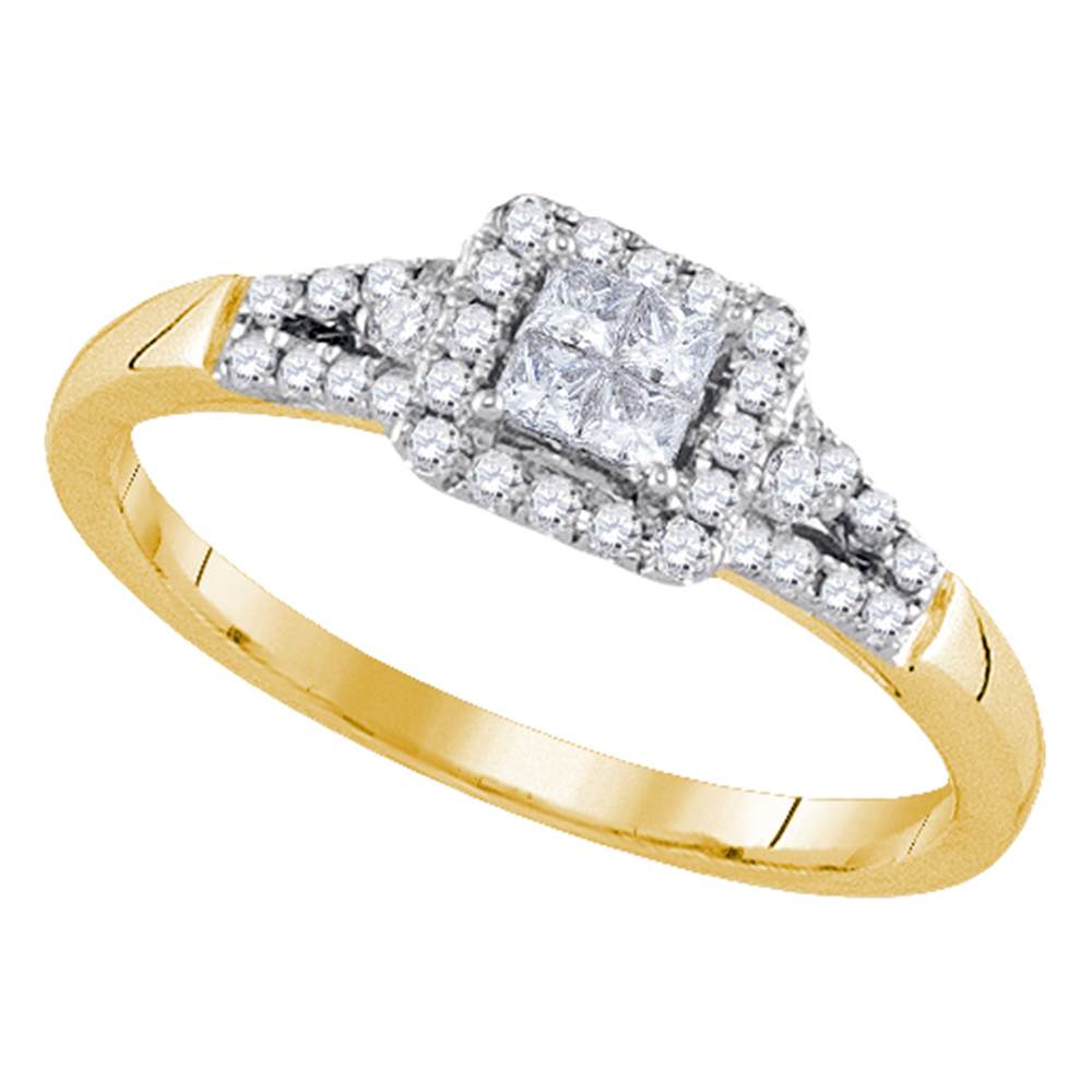 14kt Yellow Gold Womens Princess Diamond Square Frame Cluster Ring 1/3 Cttw