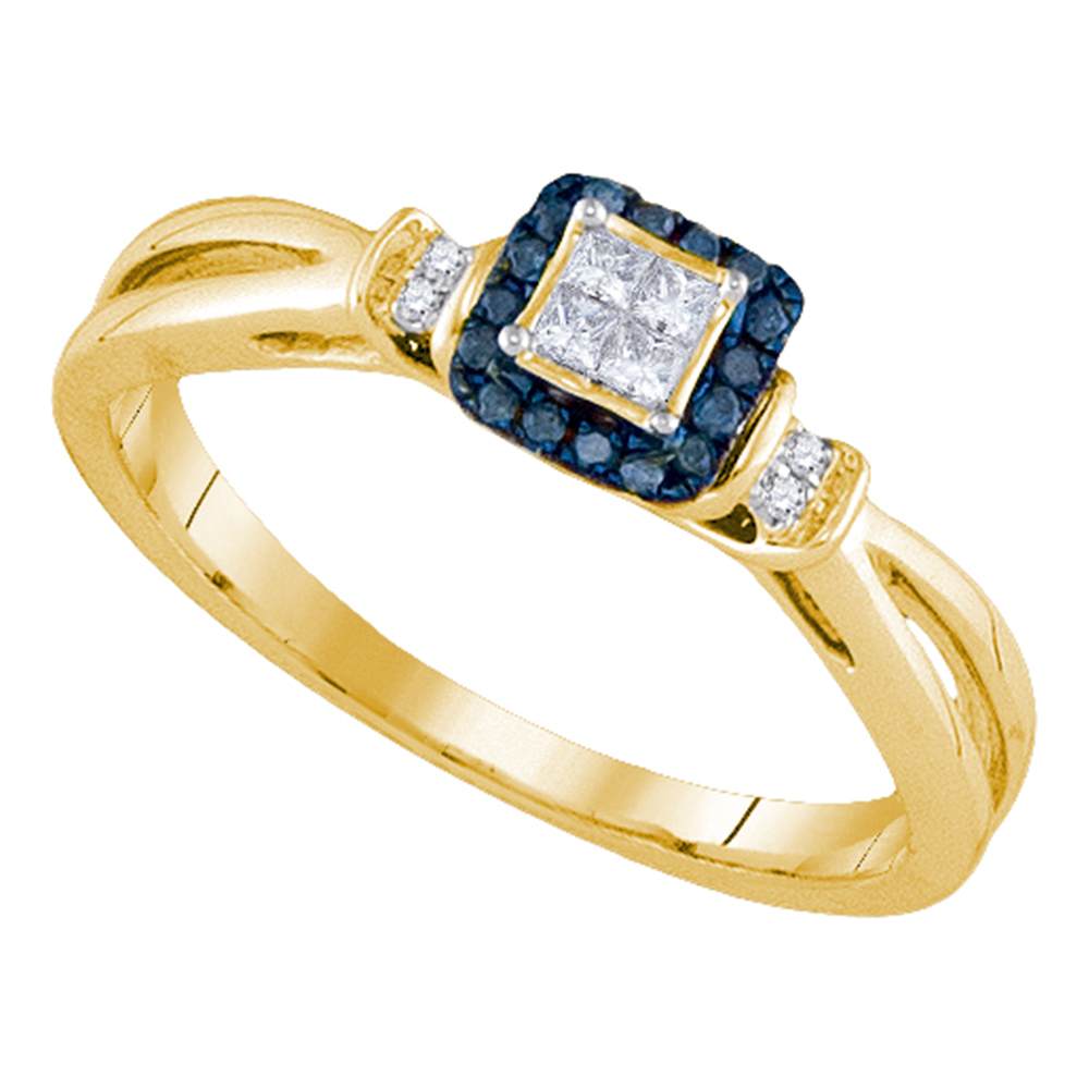 14kt Yellow Gold Womens Princess Blue Color Enhanced Diamond Fashion Ring 1/6 Cttw