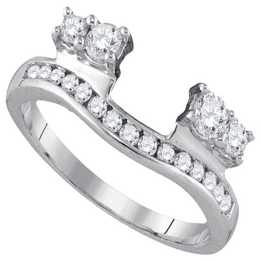 14kt White Gold Womens Round Diamond Ring Guard Wrap Solitaire Enhancer 1/2 Cttw
