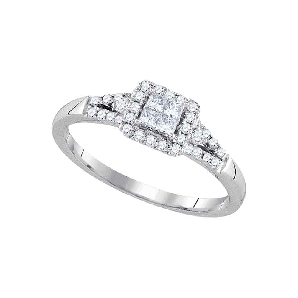 14kt White Gold Womens Princess Diamond Square Frame Cluster Ring 1/3 Cttw