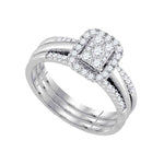 14kt White Gold Womens Diamond Cluster Amour Bridal Wedding Engagement Ring Band Set 1/2 Cttw