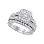 14kt White Gold Princess Diamond Halo Bridal Wedding Engagement Ring Band Set 1-1/4 Cttw
