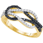 10kt Yellow Gold Womens Round Black Color Enhanced Diamond Double Linked Knot Band Ring 1/2 Cttw