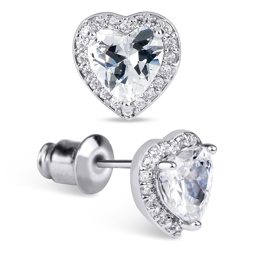 Womens Sim Diamond Heart Shape Stud Earrings 0.50 CT Silver Plated