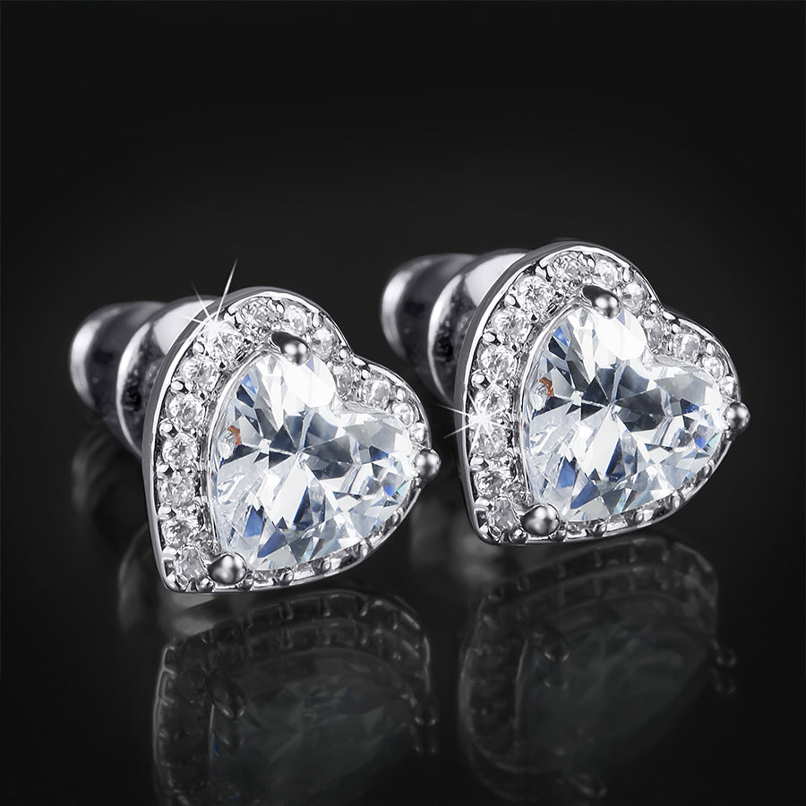 Womens Sim Diamond Heart Shape Stud Earrings 0.50 CT Silver Plated
