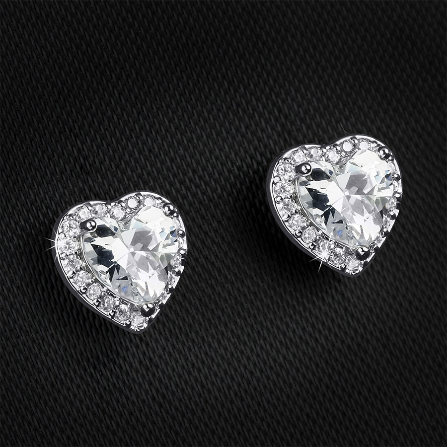 Womens Sim Diamond Heart Shape Stud Earrings 0.50 CT Silver Plated