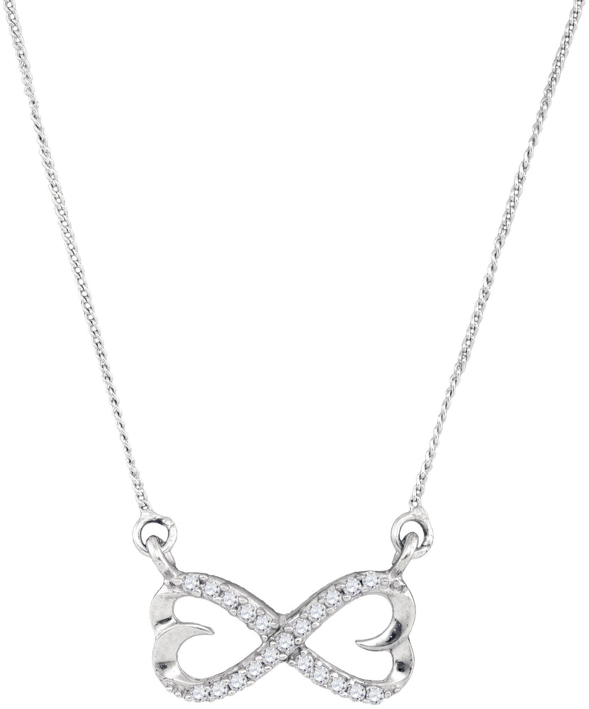 Sterling Silver Womens Round Diamond Infinity Double Heart Pendant Necklace 1/5 Cttw