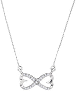 Sterling Silver Womens Round Diamond Infinity Double Heart Pendant Necklace 1/5 Cttw