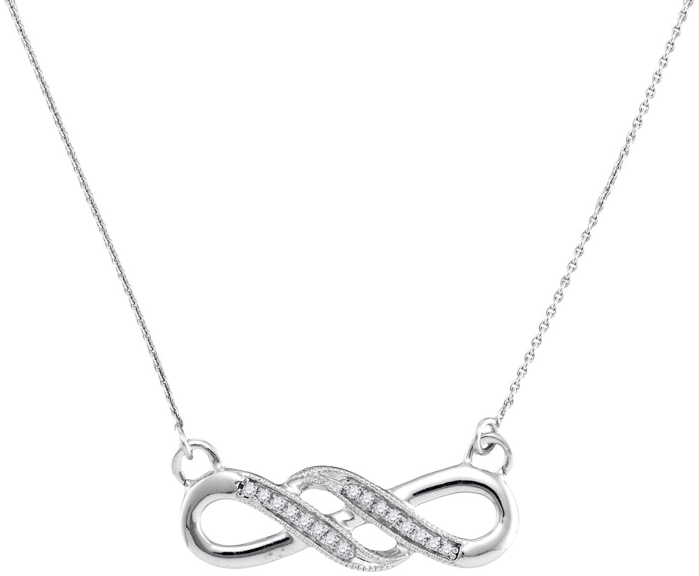 10kt White Gold Womens Round Diamond Infinity Pendant Necklace 1/20 Cttw